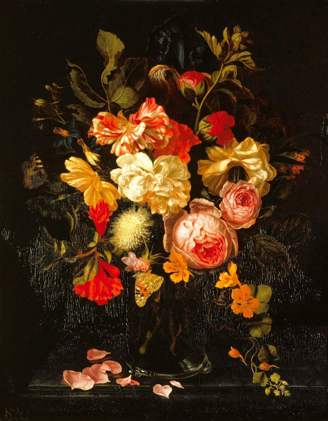still life with flowers and butterflies